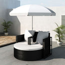 Black Garden Poly Rattan Lounge Set with Parasol Outdoor