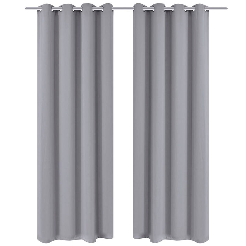 Blackout Curtains with Metal Rings 135 x 245 Cm (2 Pcs) - Grey