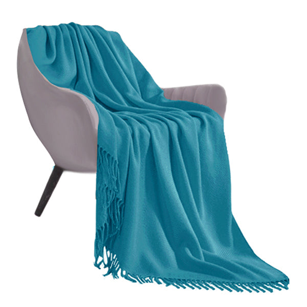 Blue Acrylic Knitted Throw Blanket