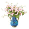Blue Glass Flower Vase With 8 Bunch 3 Heads Artificial Silk Hibiscus