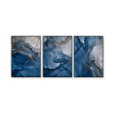 Blue Gold Marble Set Of 3 Black Frame Canvas Wall Art