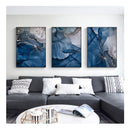 Blue Gold Marble Set Of 3 Black Frame Canvas Wall Art