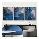 Blue Gold Marble Set Of 3 Black Frame Canvas Wall Art