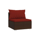 Brown Garden Lounge Set 4 Piece Poly Rattan With Cushions