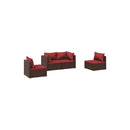 Brown Garden Lounge Set Poly Rattan 4 Piece With Cushions