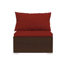 Brown Garden Lounge Set Poly Rattan 4 Piece With Cushions