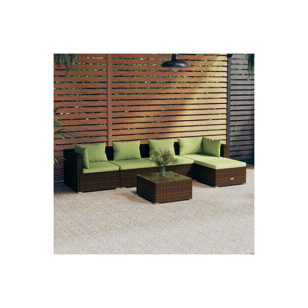 Brown Garden Lounge Set With Cushions Poly Rattan 6 Piece