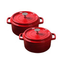 Soga 2X Cast Iron 22Cm Enamel Porcelain Casserole Stewpot With Lid Red