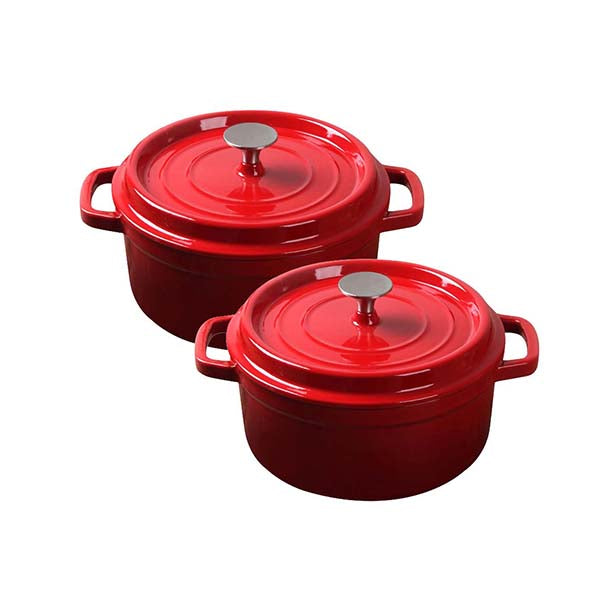 Soga 2X Cast Iron 24Cm Enamel Porcelain Stewpot With Lid Red