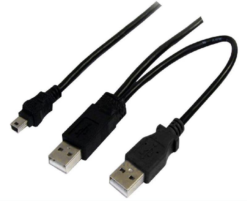 USB 2.0 Y Splitter Cable - Type A Male to Mini B 5 Pins 1m