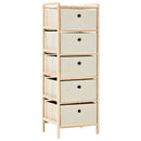 Cedar Wood Storage Rack with 5 Beige Fabric Baskets