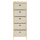 Cedar Wood Storage Rack with 5 Beige Fabric Baskets