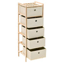 Cedar Wood Storage Rack with 5 Beige Fabric Baskets