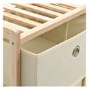 Cedar Wood Storage Rack with 5 Beige Fabric Baskets