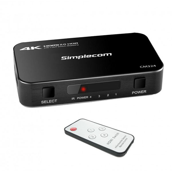 Simplecom CM324 4 Way HDMI 2.0 4K Switch with Remote