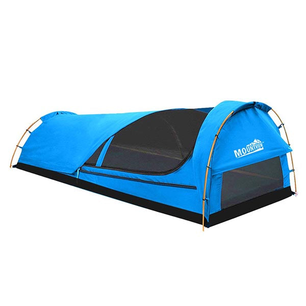 Camping Canvas Dome Tent With Mattress Blue
