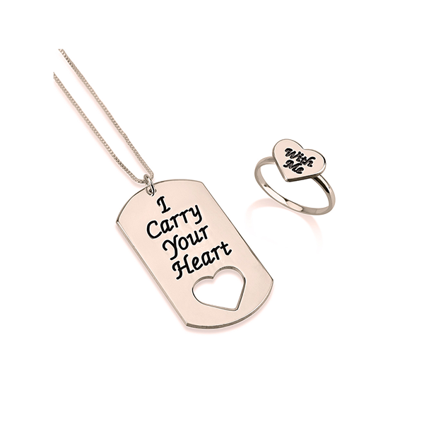 Carry Your Heart With Me Dog Tag And Ring Set