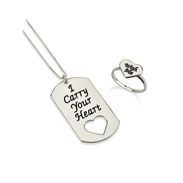 Carry Your Heart With Me Dog Tag And Ring Set