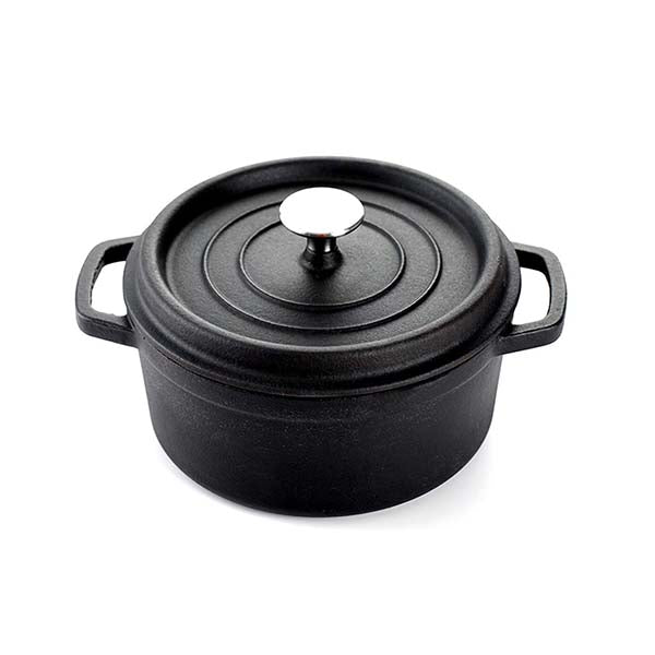Cast Iron 24Cm Casserole Stew Cooking Pot With Lid Black