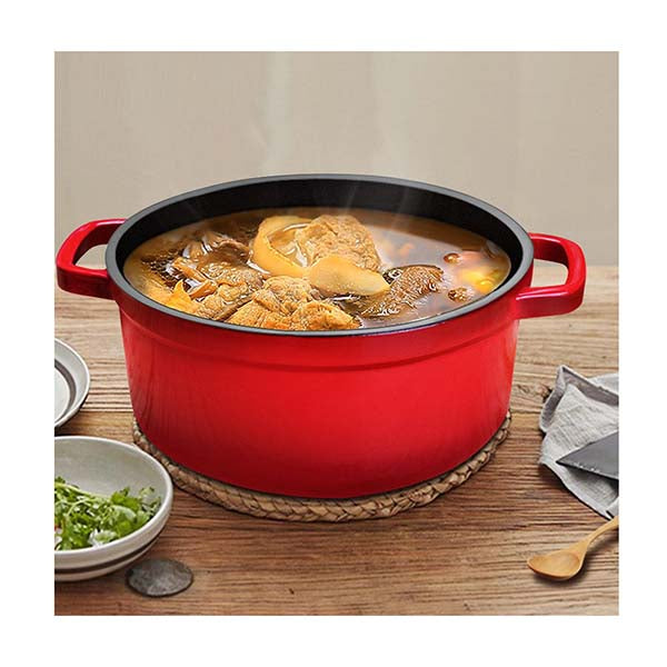 Cast Iron 26Cm Casserole Stew Cooking Pot With Lid 5L Red