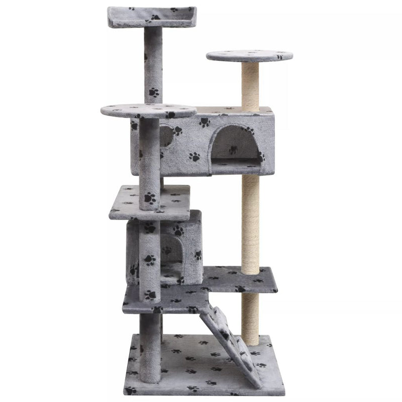 125 Cm Cat Tree With Sisal Scratching Posts Paw Prints - Grey