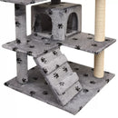 125 Cm Cat Tree With Sisal Scratching Posts Paw Prints - Grey