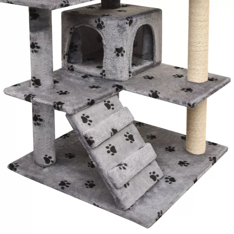 125 Cm Cat Tree With Sisal Scratching Posts Paw Prints - Grey