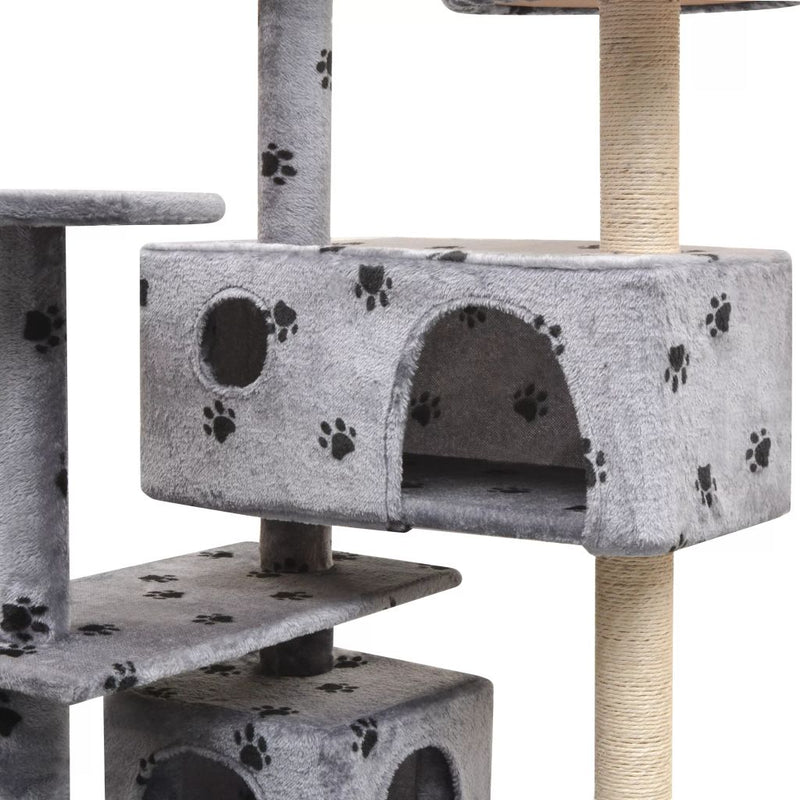 125 Cm Cat Tree With Sisal Scratching Posts Paw Prints - Grey