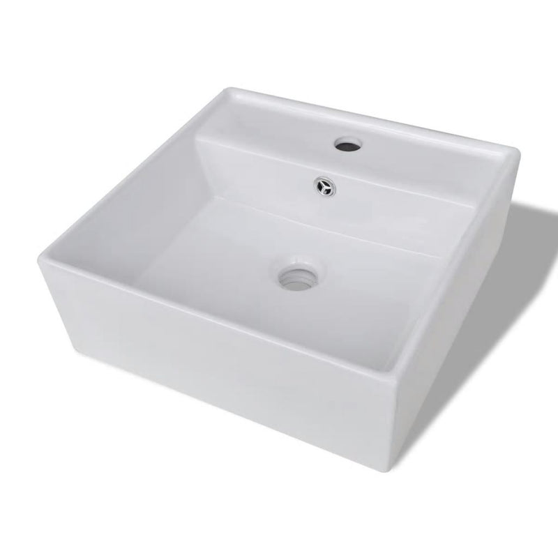 Ceramic Basin Square With Overflow And Faucet Hole 41 x 41 Cm