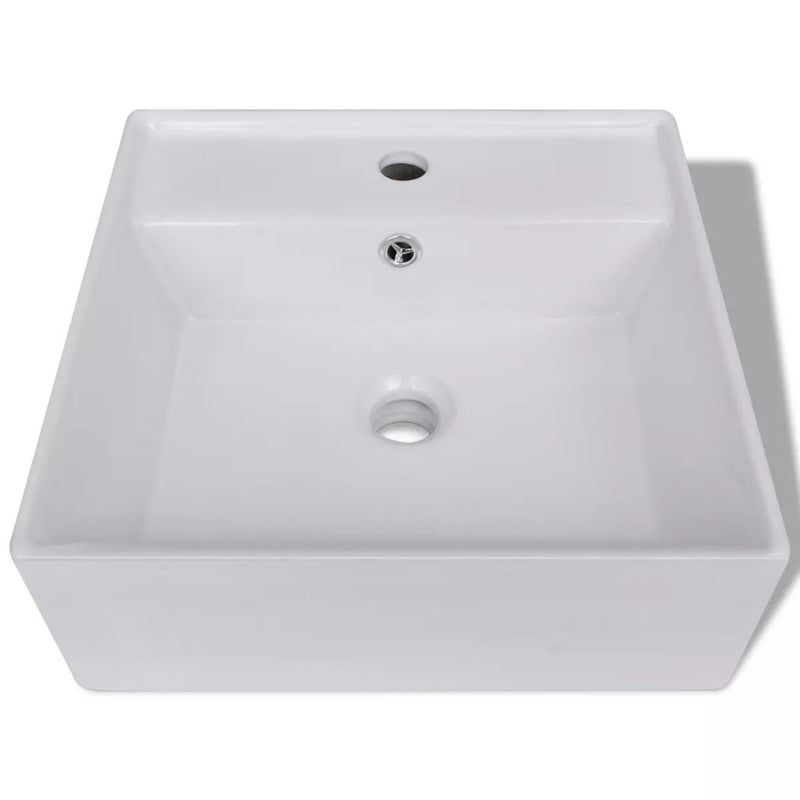 Ceramic Basin Square With Overflow And Faucet Hole 41 x 41 Cm
