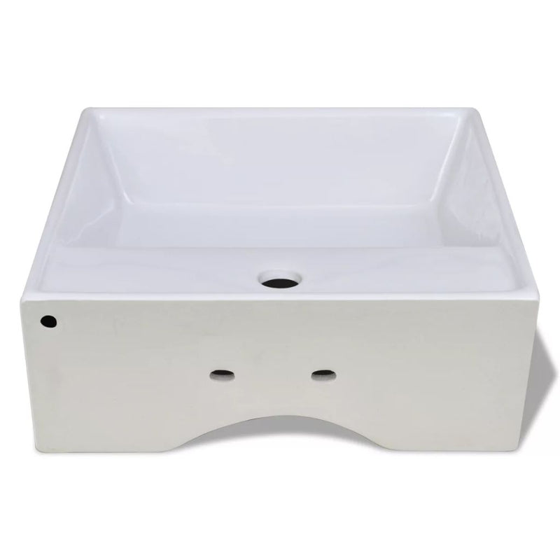 Ceramic Basin Square With Overflow And Faucet Hole 41 x 41 Cm
