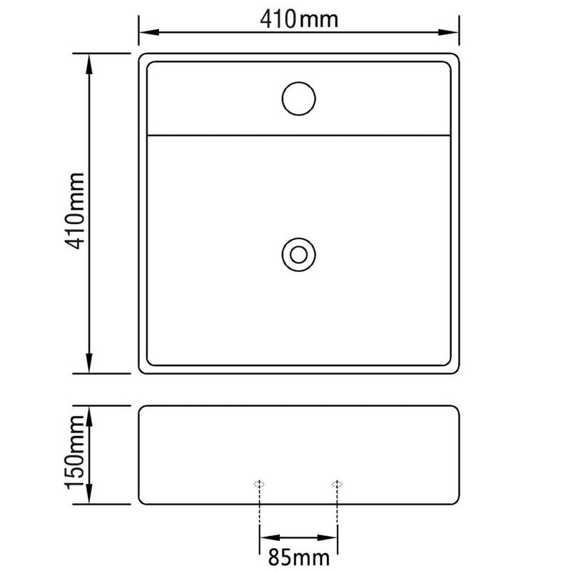 Ceramic Basin Square With Overflow And Faucet Hole 41 x 41 Cm