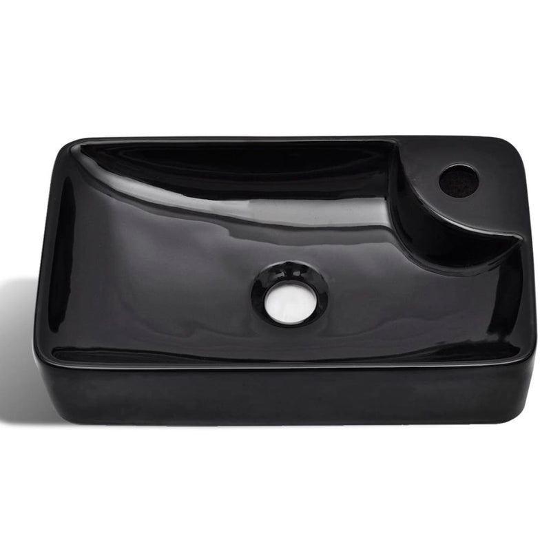 Ceramic Bathroom Sink Basin With Faucet Hole - Black