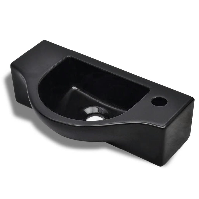 Bathroom Sink Basin Ceramic With Faucet Hole - Black