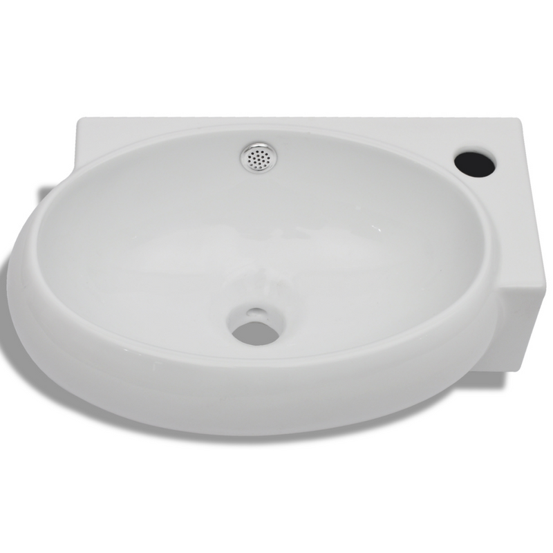 Ceramic Sink with Faucet & Overflow Hole - White