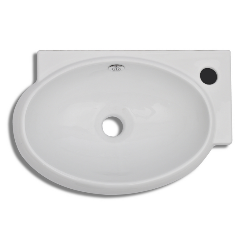 Ceramic Sink with Faucet & Overflow Hole - White