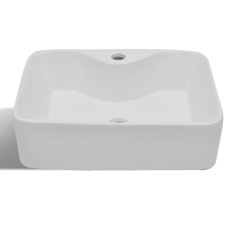 Ceramic Square Bathroom Sink with Faucet Hole - White