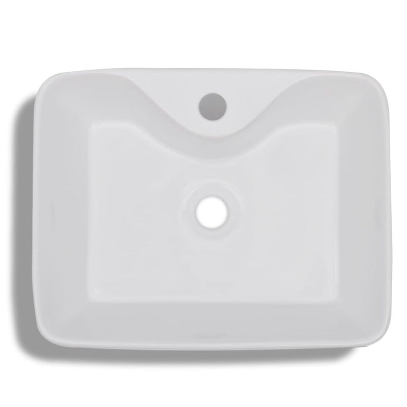 Ceramic Square Bathroom Sink with Faucet Hole - White