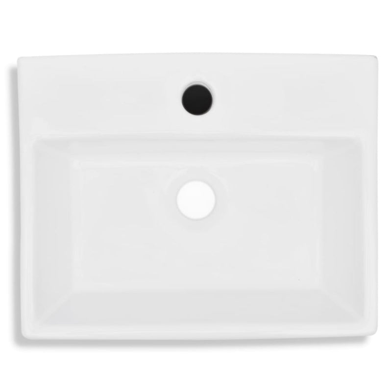 Ceramic Square Bathroom Sink with Faucet Hole 380x300x115mm - White