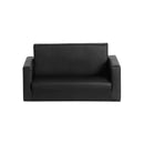 Kids Convertible Sofa 2 Seater Black Pu Leather Children Couch Lounger