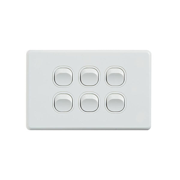 Classic 6 Gang Switch 250V 16Ax Horizontal Pack – Simply Wholesale