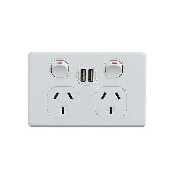 Multpower Point External Classic Double Power Point 250V 10A With 5V Usb Ports Horizontal ...