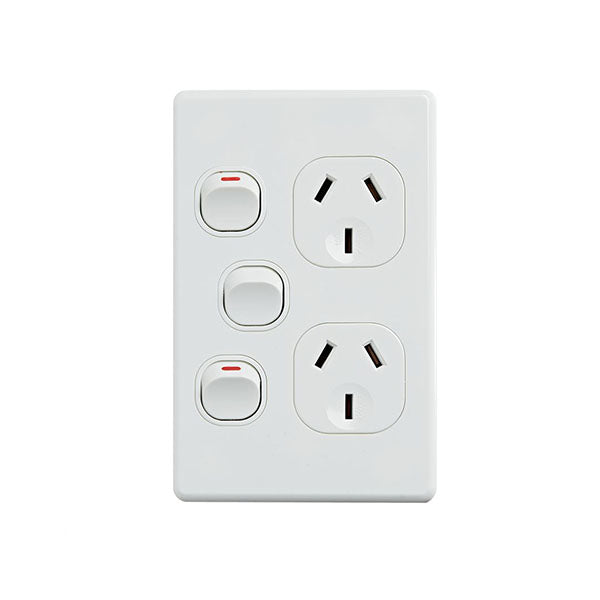 Classic Double Power Point With 16Ax Extra Switch Vertical Pack