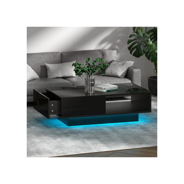 Modern Furniture Coffee Table Led Lights High Gloss Storage Drawer
