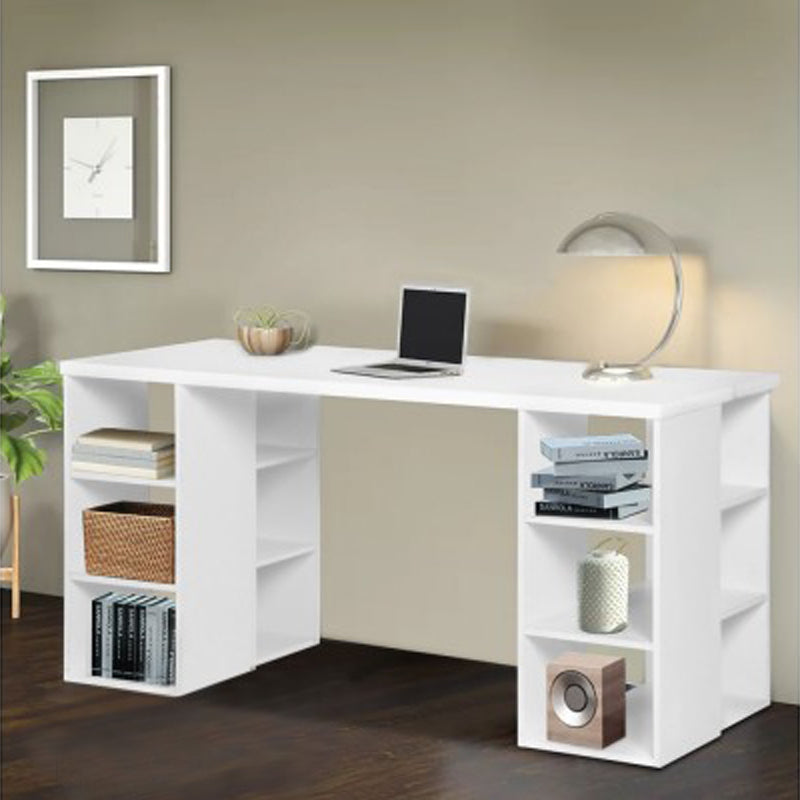 3 Level Computer Desk Computer Desk with 3 tier Storage Shelves - White – Simply Wholesale