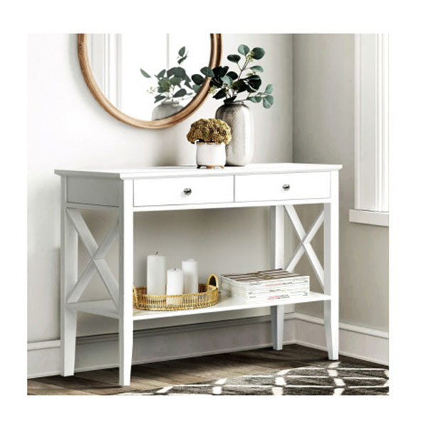 Console Table Hall Side Entry 2 Drawers Display White Desk