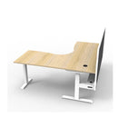 Corner Workstation With Cable Tray And Screen Natural Oak And White