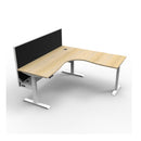Corner Workstation With Cable Tray And Screen Natural Oak And White