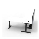 Corner Workstation With Cable Tray And Screen Natural White And Black