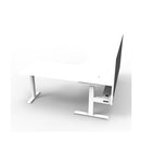 Corner Workstation With Cable Tray And Screen Natural White And White